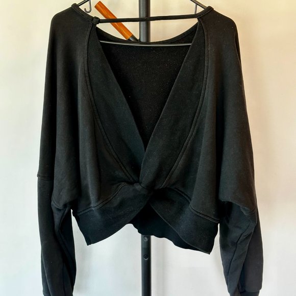 Lulu's Twist Connection Washed Black Backless Cropped Sweater Top - Picture 5 of 7